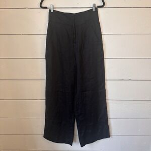 Seed Heritage Womens Black Linen Wide Leg Pants 27 High Waisted Coastal Resort